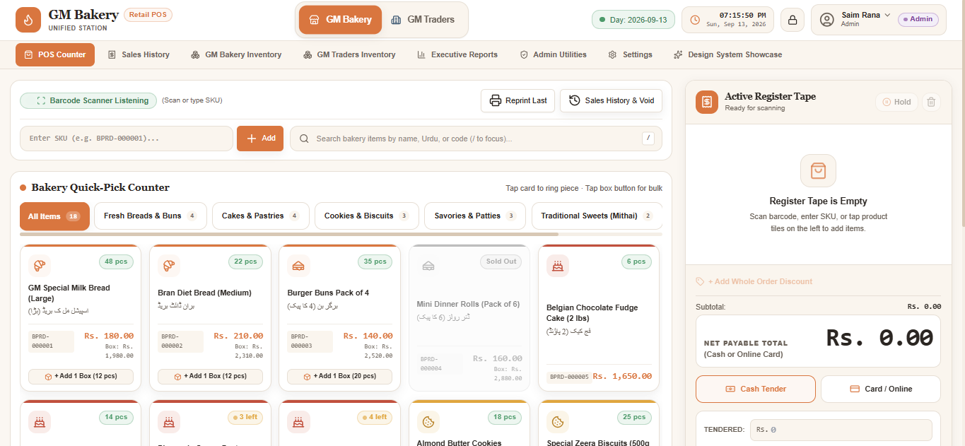 GM Bakery & Traders POS dashboard